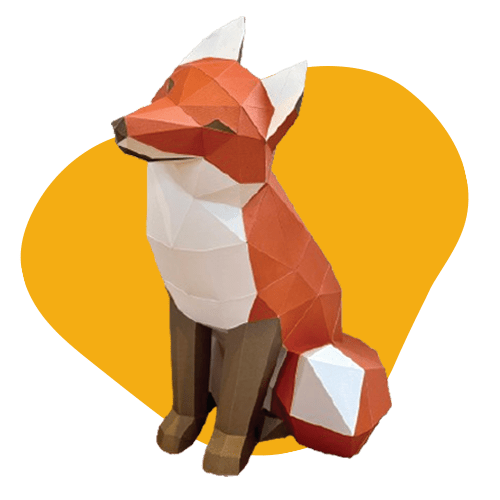 Fox Sitting - papercraft kit low - poly style